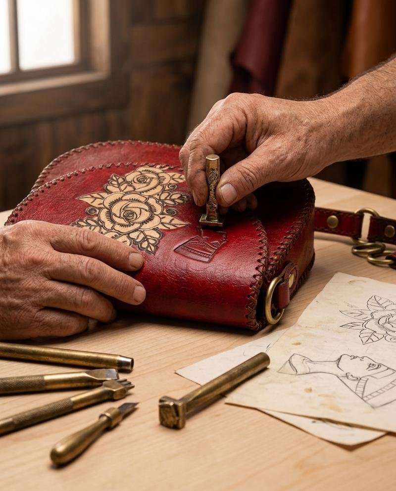 Hand-tooling and saddle-stitching leather - Luxor Workshop