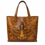 Handmade Leather Winged Isis Tote Bag - Distressed Tan - Handmade Egyptian Leather - ASL