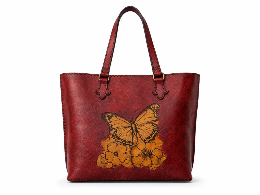 Handmade Leather Butterfly Tote Bag - Scarlet Red - Handmade Egyptian Leather - ASL