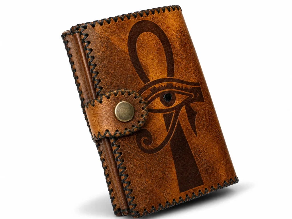 Interior of Handmade Leather Ankh Eye of Horus Wallet - Distressed Tan - ASL Egypt