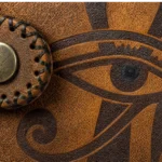 Detail view of Handmade Leather Ankh Eye of Horus Wallet - Distressed Tan - ASL Egypt
