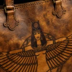 Detail view of Handmade Leather Winged Isis Tote Bag - Distressed Tan - ASL Egypt