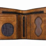 Side view of Handmade Leather Ankh Eye of Horus Wallet - Distressed Tan - ASL Egypt