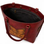 Side view of Handmade Leather Butterfly Tote Bag - Scarlet Red - ASL Egypt