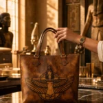 Interior of Handmade Leather Winged Isis Tote Bag - Distressed Tan - ASL Egypt