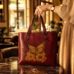 Interior of Handmade Leather Butterfly Tote Bag - Scarlet Red - ASL Egypt