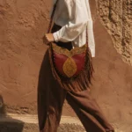 Handmade Leather Fringe Hobo Bag - Crimson and Ochre - Handmade Egyptian Leather - ASL