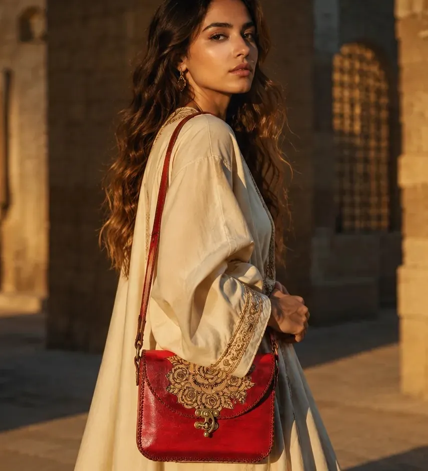 Handmade Leather Rose Crossbody Bag — Scarlet Red | ASL Egypt