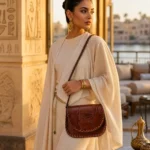 Handmade Nefertiti Leather Crossbody Bag - Brown - Handmade Egyptian Leather - ASL