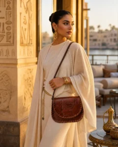 Handmade Nefertiti Leather Crossbody Bag — Brown | ASL Egypt