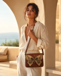 Handmade Butterfly Leather Crossbody Bag — Brown | ASL Egypt