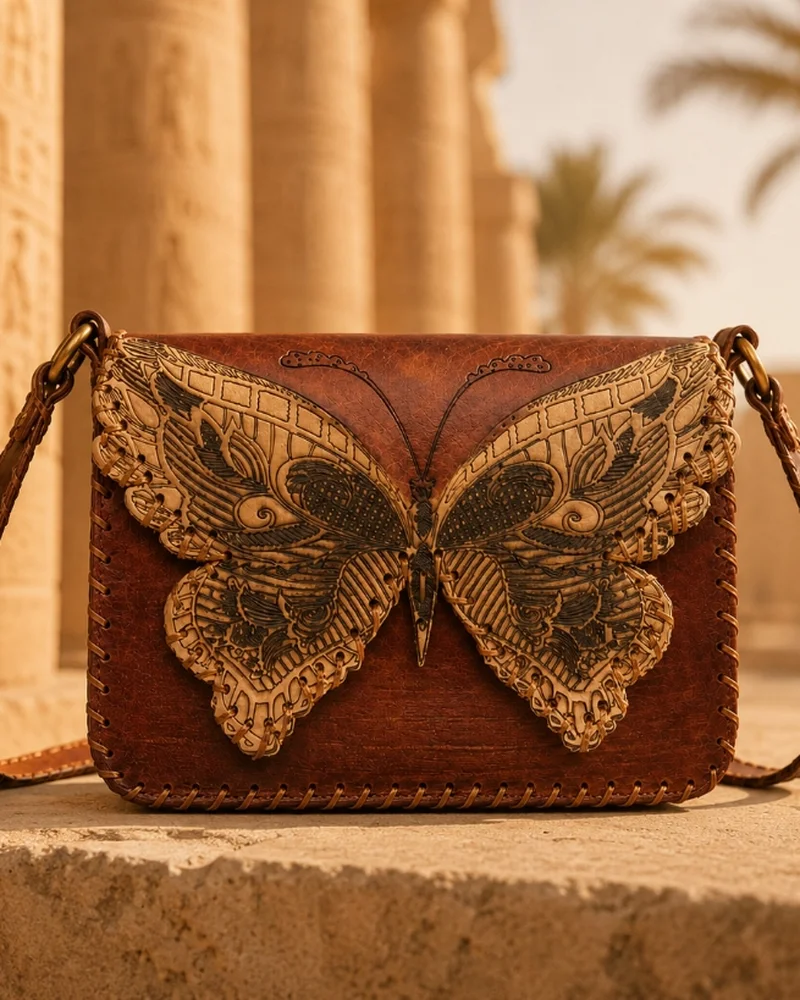 Handmade Butterfly Leather Crossbody Bag — Brown | ASL Egypt