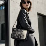 Model wearing Handmade Cowhide Leather Crossbody Bag - Black - ASL Egypt