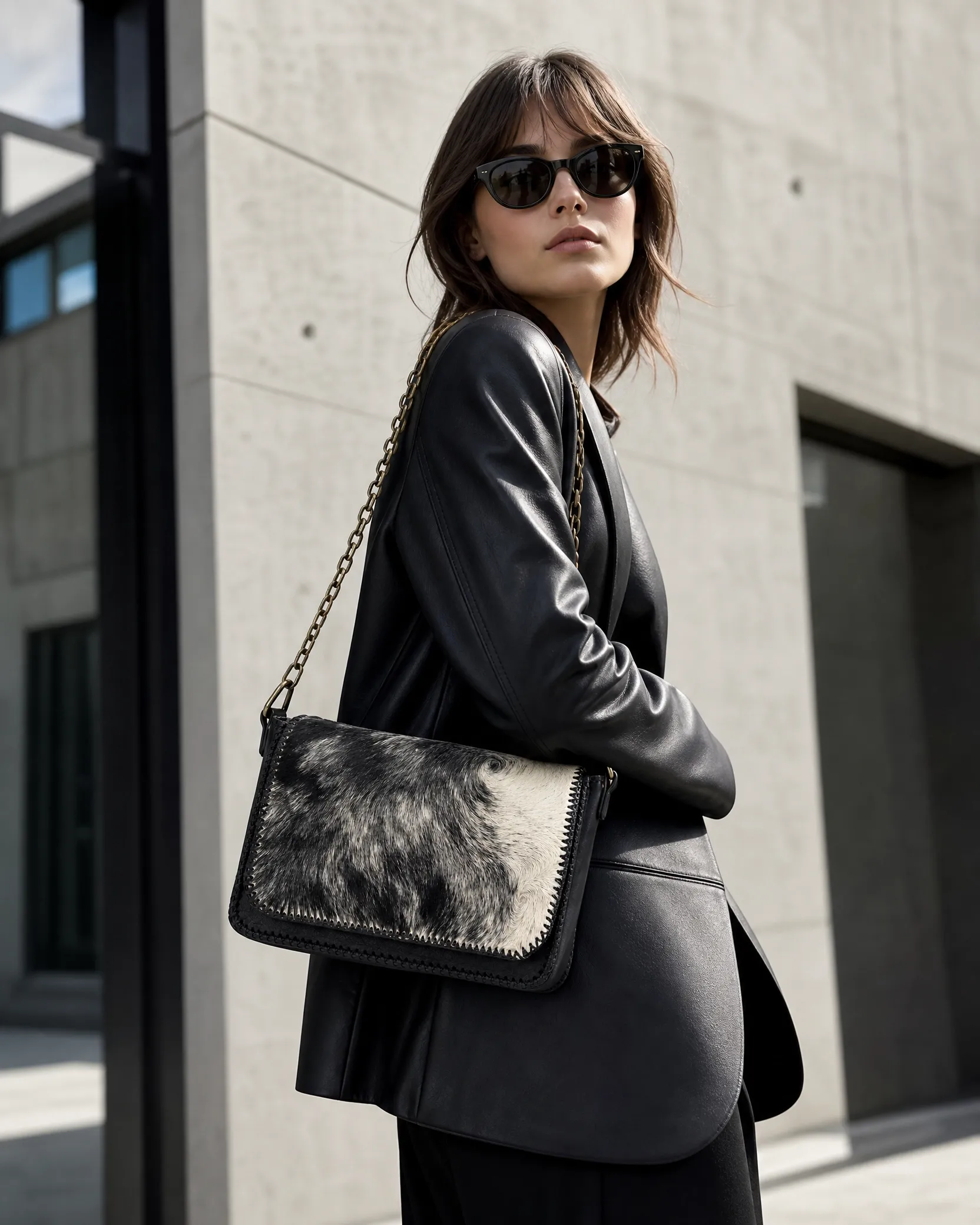 Handmade Cowhide Leather Crossbody Bag — Black | ASL Egypt
