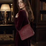 Handmade Floral Embossed Leather Crossbody Bag - Burgundy - Handmade Egyptian Leather - ASL