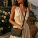 Handmade Green Croc Leather Mandala Crossbody Bag - Green - Handmade Egyptian Leather - ASL