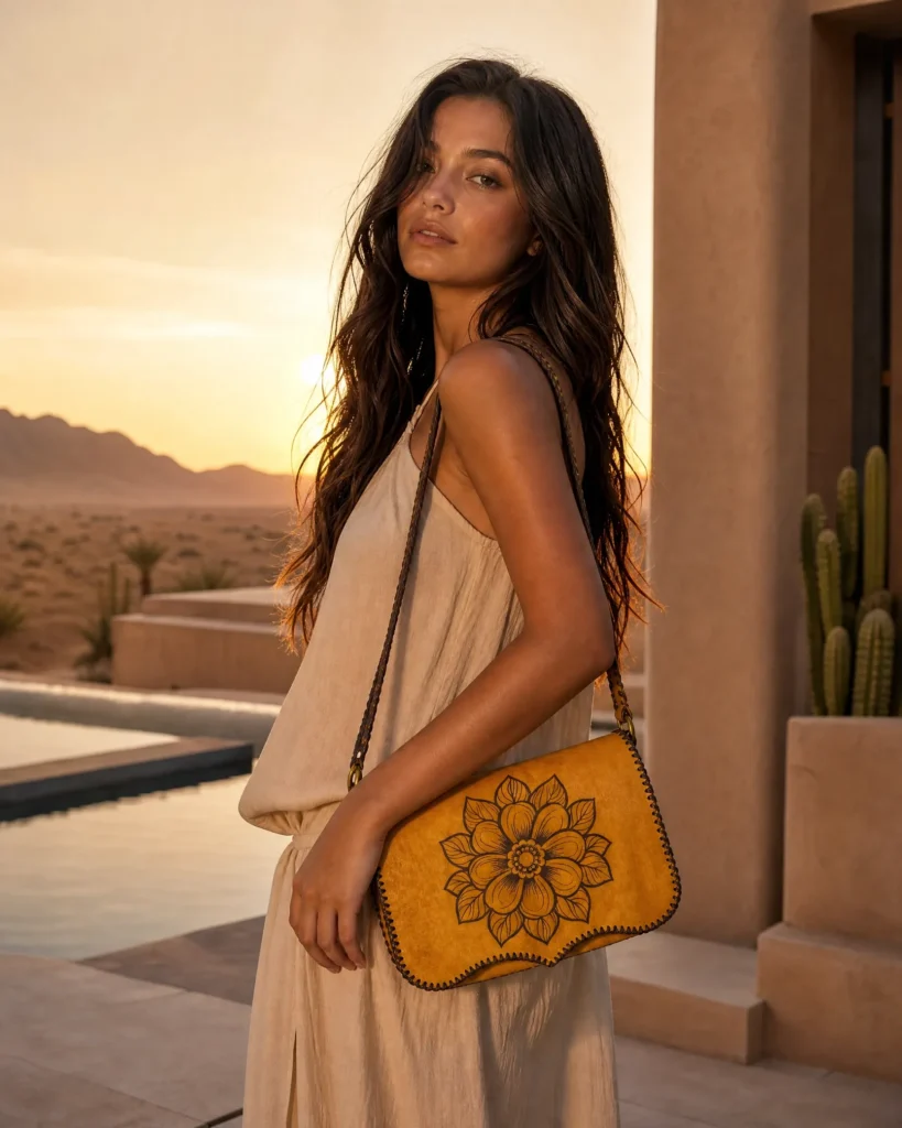 Handmade Leather Crossbody Wallet Bag - Saffron Yellow - Handmade Egyptian Leather - ASL