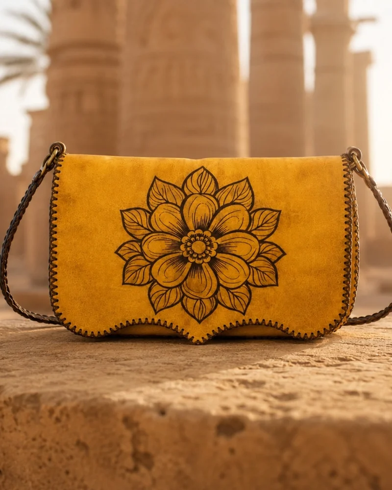 Handmade Leather Crossbody Wallet Bag — Saffron Lotus | ASL