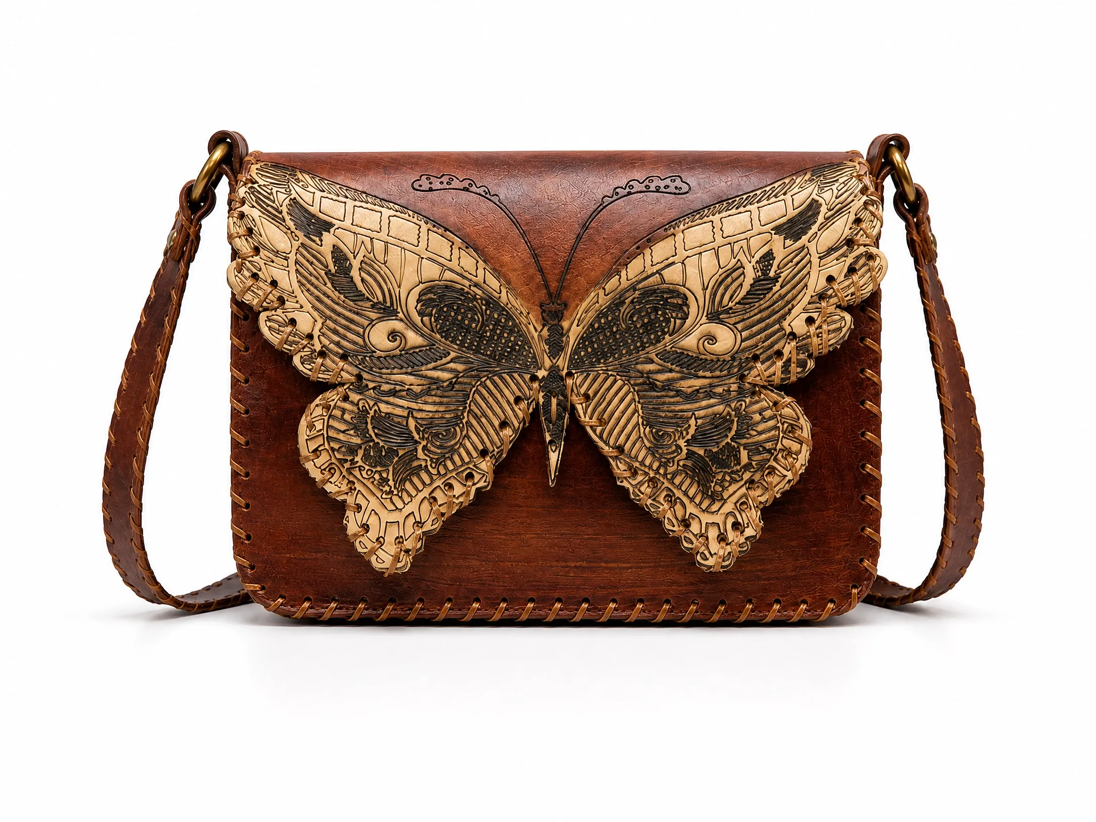 Handmade Butterfly Leather Crossbody Bag — Brown | ASL Egypt Alternative