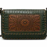 Model wearing Handmade Green Croc Leather Mandala Crossbody Bag - Green - ASL Egypt