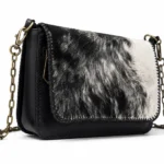 Detail view of Handmade Cowhide Leather Crossbody Bag - Black - ASL Egypt