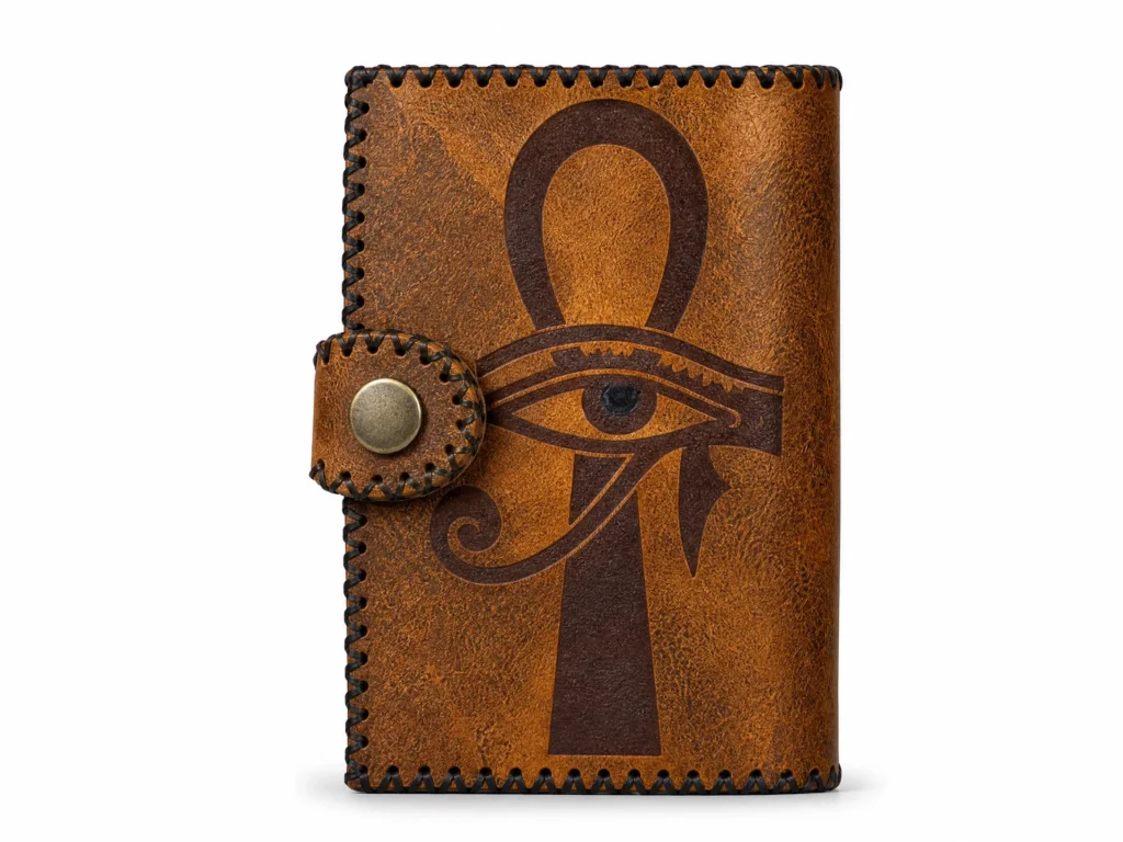 Handmade Leather Ankh Eye of Horus Wallet - Distressed Tan - Handmade Egyptian Leather - ASL