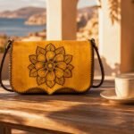 Model wearing Handmade Leather Crossbody Wallet Bag - Saffron Yellow - ASL Egypt