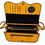 Detail view of Handmade Leather Crossbody Wallet Bag - Saffron Yellow - ASL Egypt