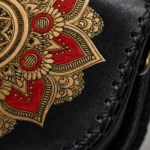 Side view of Handmade Black Leather Mandala Crossbody Bag - Black - ASL Egypt