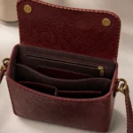 Interior of Handmade Floral Embossed Leather Crossbody Bag - Burgundy - ASL Egypt