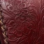 Side view of Handmade Floral Embossed Leather Crossbody Bag - Burgundy - ASL Egypt