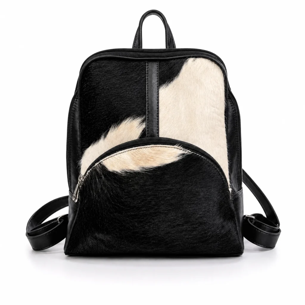 Handmade Leather Cowhide Backpack - Black and White - Handmade Egyptian Leather - ASL