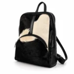 Detail view of Handmade Leather Cowhide Backpack - Black and White - ASL Egypt