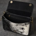 Interior of Handmade Cowhide Leather Crossbody Bag - Black - ASL Egypt