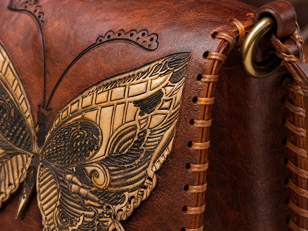 Interior of Handmade Butterfly Leather Crossbody Bag - Brown - ASL Egypt