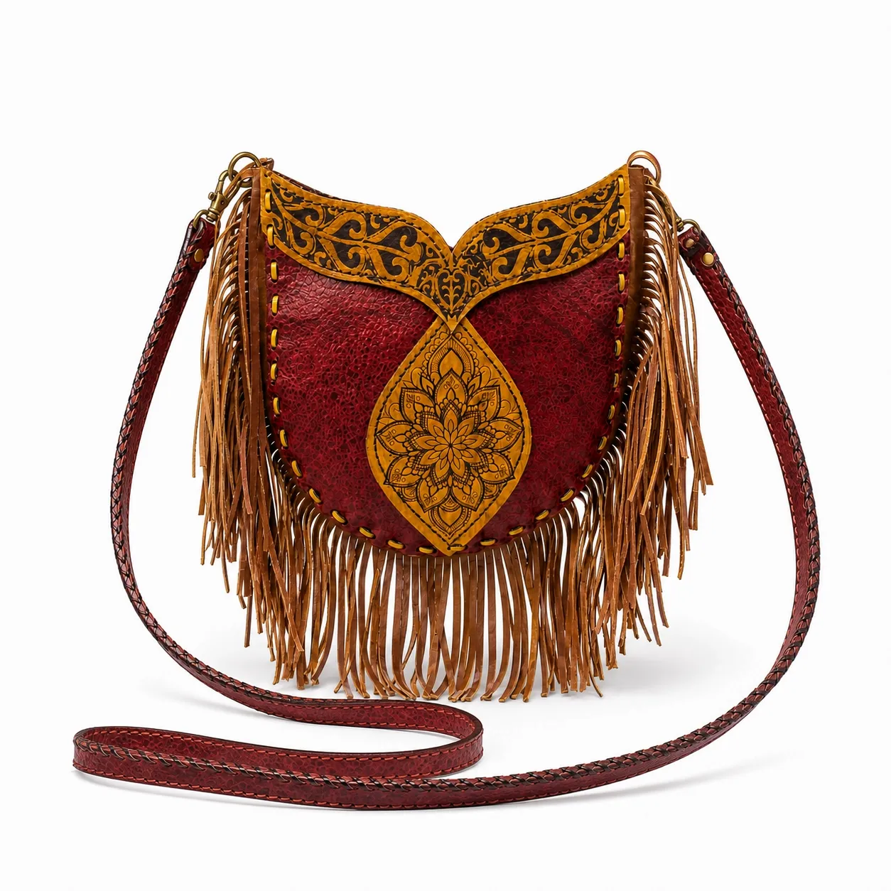Handmade Leather Fringe Hobo Bag — Crimson & Ochre | ASL Alternative