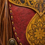 Interior of Handmade Leather Fringe Hobo Bag - Crimson and Ochre - ASL Egypt