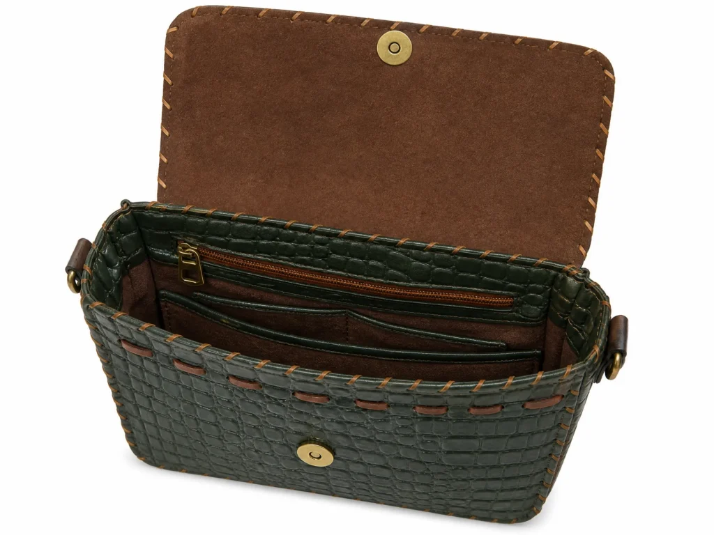 Interior of Handmade Green Croc Leather Mandala Crossbody Bag - Green - ASL Egypt