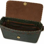 Interior of Handmade Green Croc Leather Mandala Crossbody Bag - Green - ASL Egypt