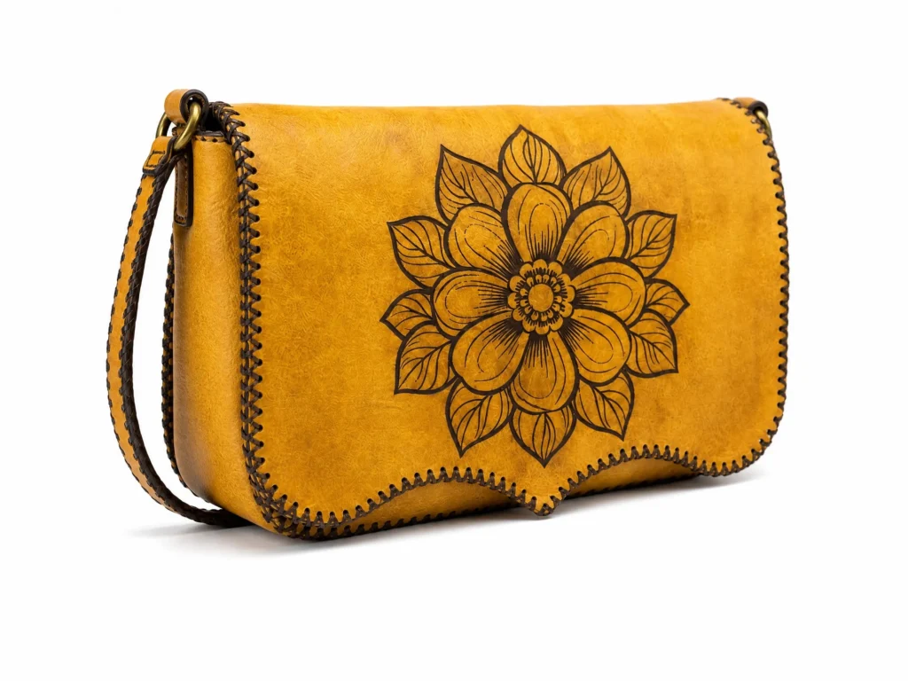 Interior of Handmade Leather Crossbody Wallet Bag - Saffron Yellow - ASL Egypt