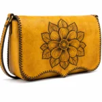 Interior of Handmade Leather Crossbody Wallet Bag - Saffron Yellow - ASL Egypt