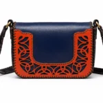 Interior of Handmade Leather Crossbody Bag - Navy and Orange Filigree - ASL Egypt