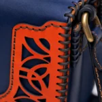 Back view of Handmade Leather Crossbody Bag - Navy and Orange Filigree - ASL Egypt