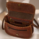 Interior of Handmade Nefertiti Leather Crossbody Bag - Brown - ASL Egypt