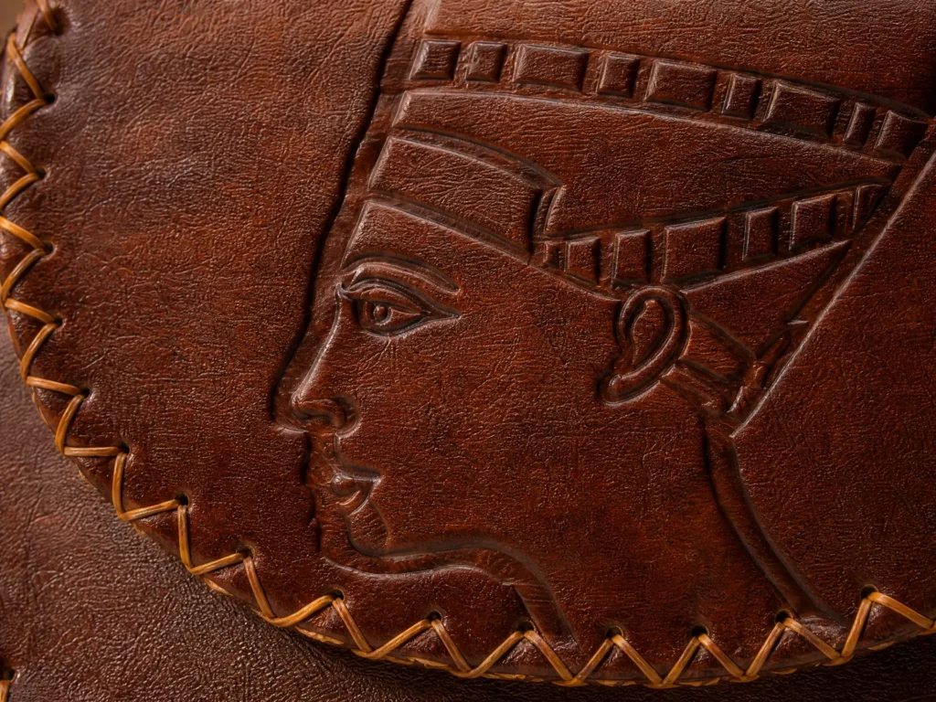 Side view of Handmade Nefertiti Leather Crossbody Bag - Brown - ASL Egypt