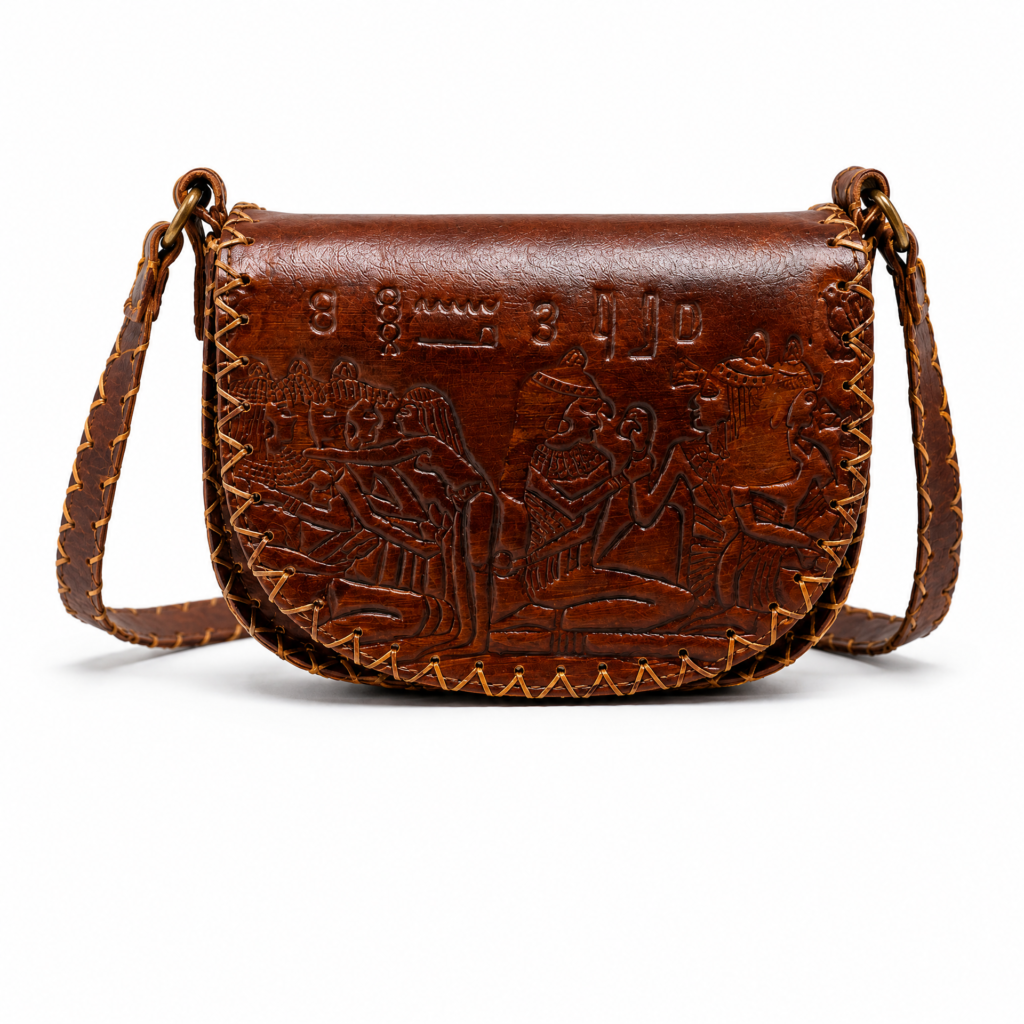 Interior of Handmade Egyptian Leather Saddle Bag - Tan Brown - ASL Egypt