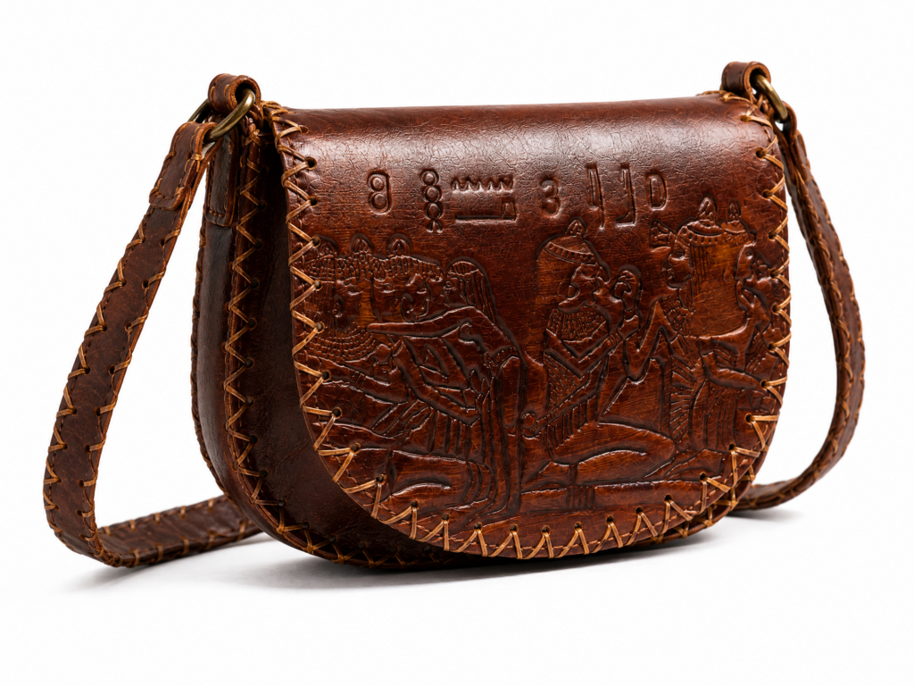 Side view of Handmade Egyptian Leather Saddle Bag - Tan Brown - ASL Egypt