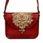 Interior of Handmade Leather Rose Crossbody Bag - Scarlet Red - ASL Egypt