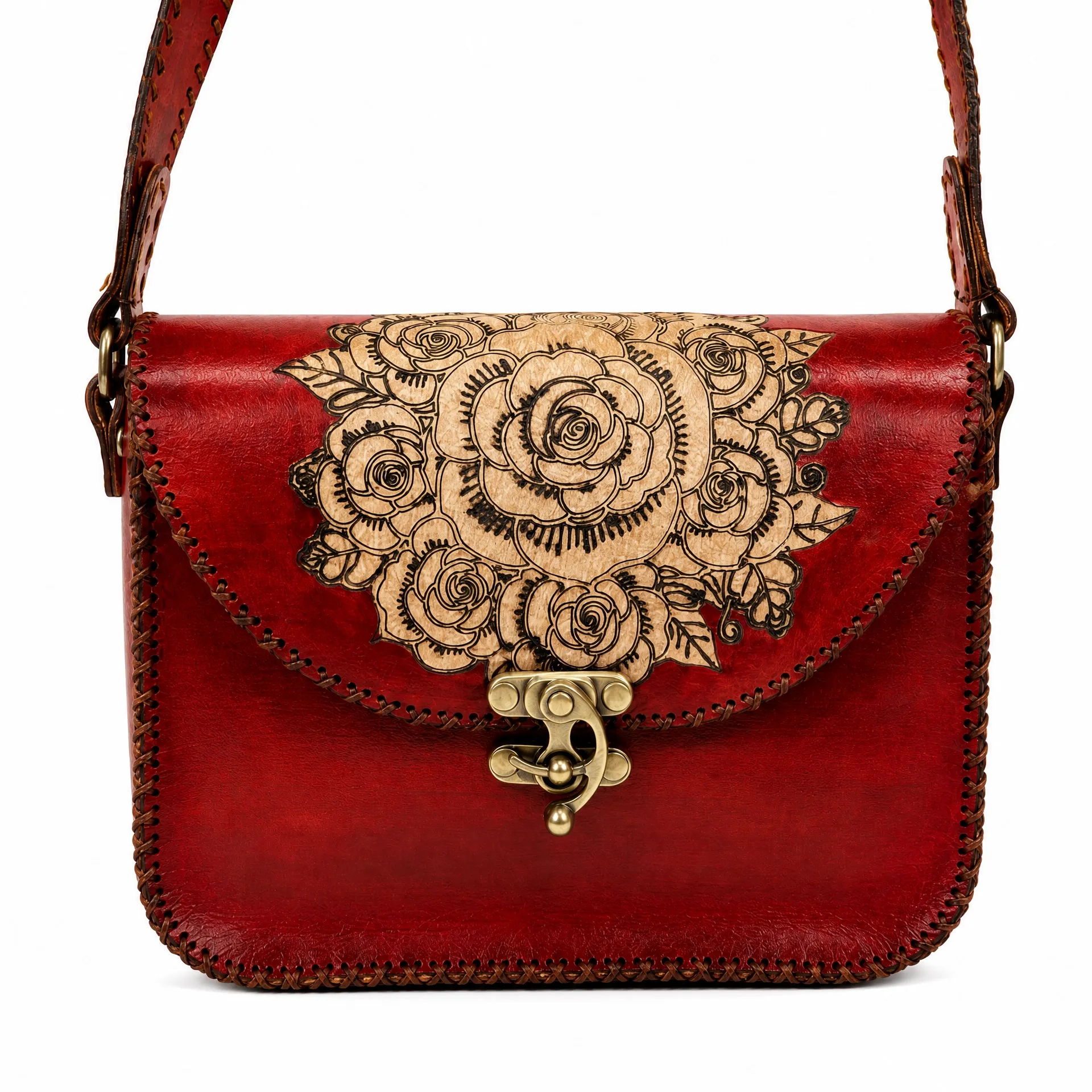 Handmade Leather Rose Crossbody Bag — Scarlet Rose | ASL Egypt Alternative
