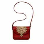 Side view of Handmade Leather Rose Crossbody Bag - Scarlet Red - ASL Egypt